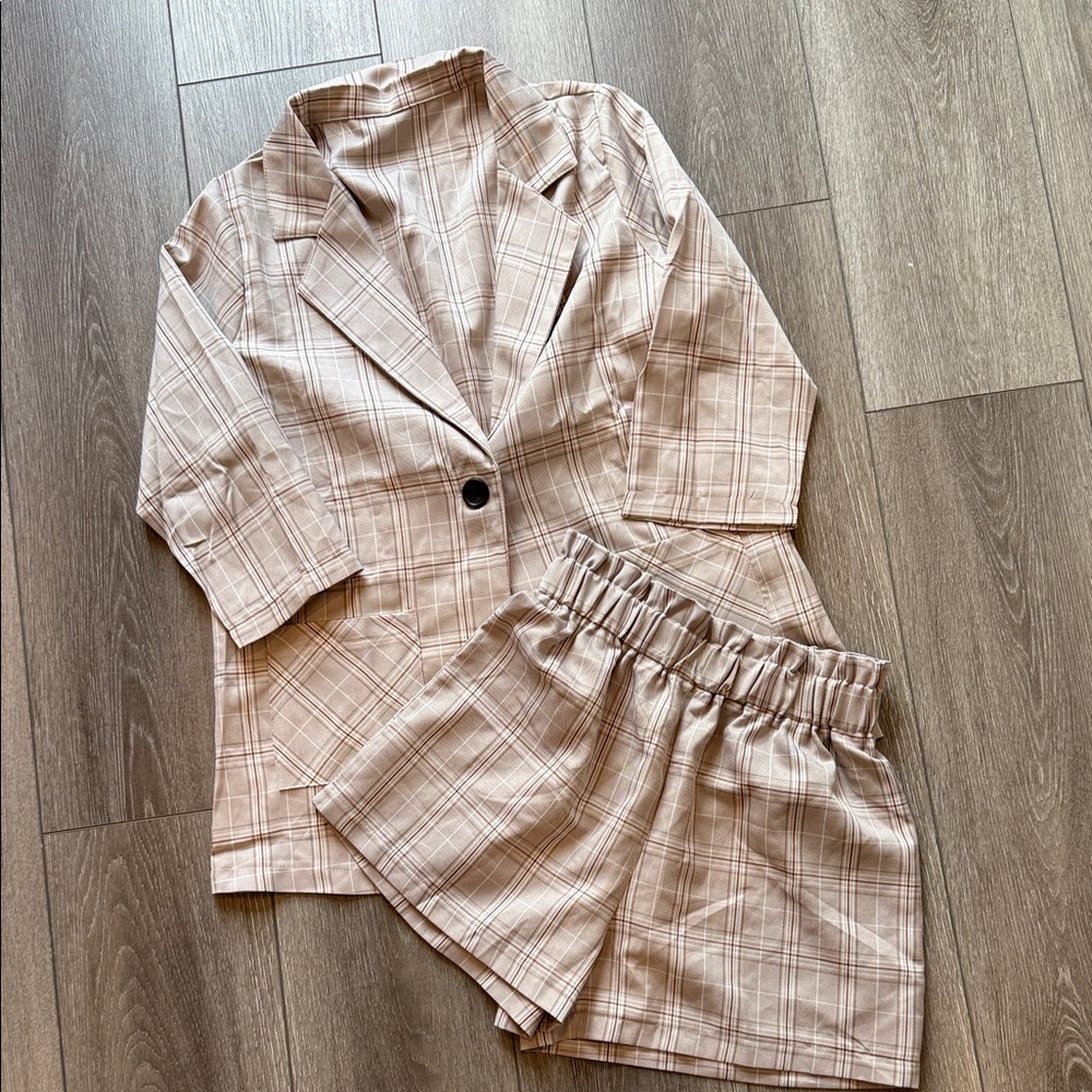 Plaid Blazer and Shorts Set